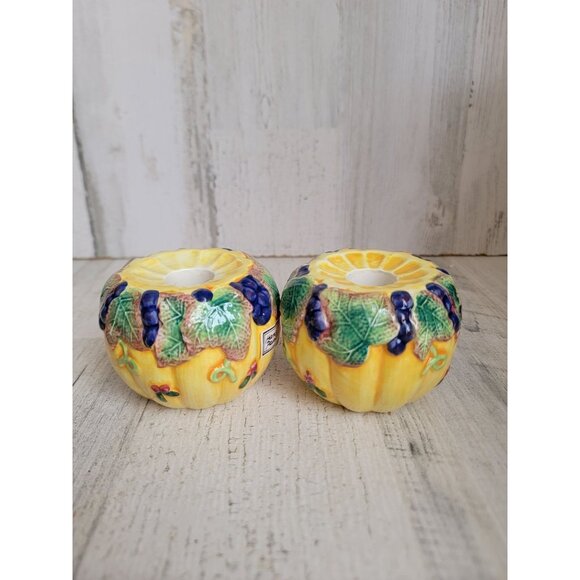 Fitz Floyd pumpkin candle stick holder Halloween fall set - Picture 1 of 4